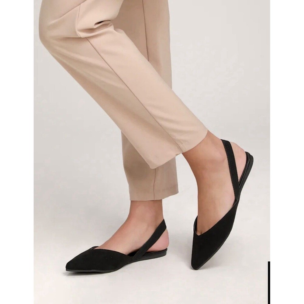 Lulus Black Faux Suede Slingback Pointed Toe Slip On Flats Women's Size 7